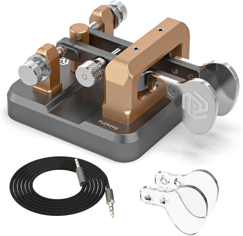 Putikeeg CW Key Morse Code Key Morse Telegraph Key Morse Code Key Aluminum Alloy CW Morse Code Key Square-Shaped Base Grey - Image 1